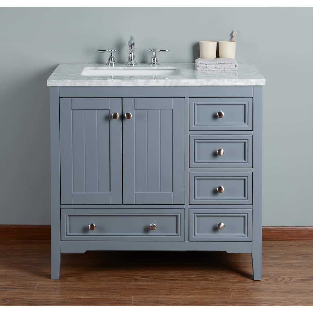 Stufurhome New Yorker 36 Inches Grey Single Sink Bathroom Vanity