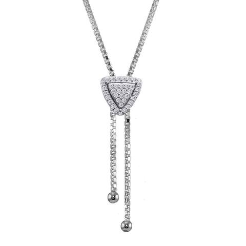 ICZ Stonez Sterling Silver Cubic Zirconia Triangle Halo Drop Adjustable Lariat Necklace
