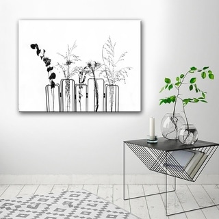 Black Flowers on White Background' Floral Wrapped Canvas Wall Art