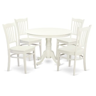 HLGR5-LWH-W HLGR-LWH-W  3  Pc set with a Round Table and 2 Wood Dinette Chairs (5-Piece Sets - 4)