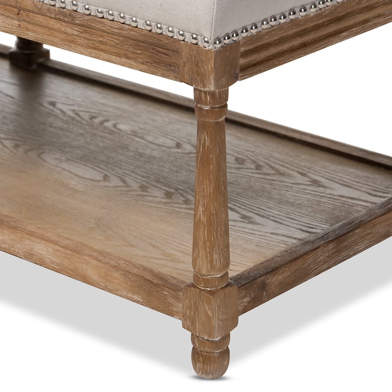 French Country Beige Linen Bench by Baxton Studio