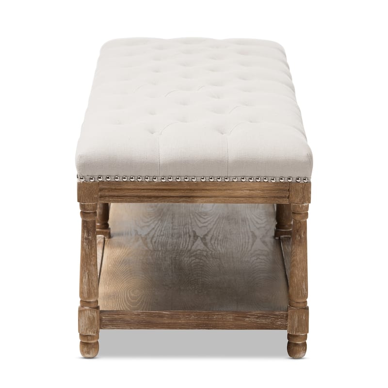 French Country Beige Linen Bench by Baxton Studio