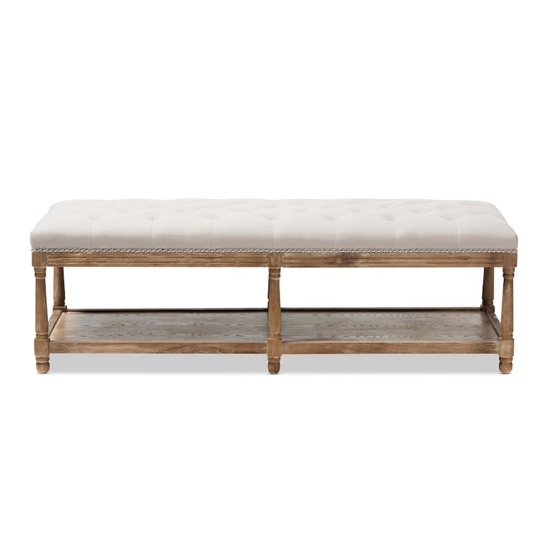 French Country Beige Linen Bench by Baxton Studio