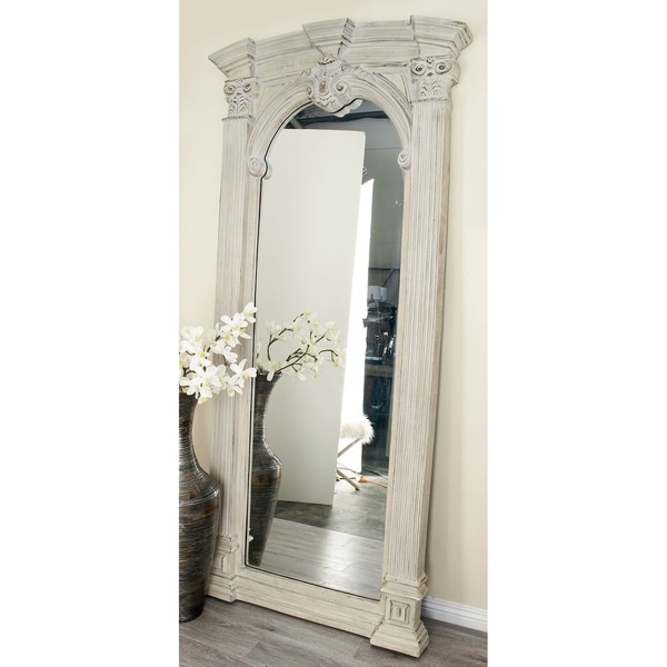 Traditional Vintage White Column Frame Wall Mirror by Studio 350 - Grey