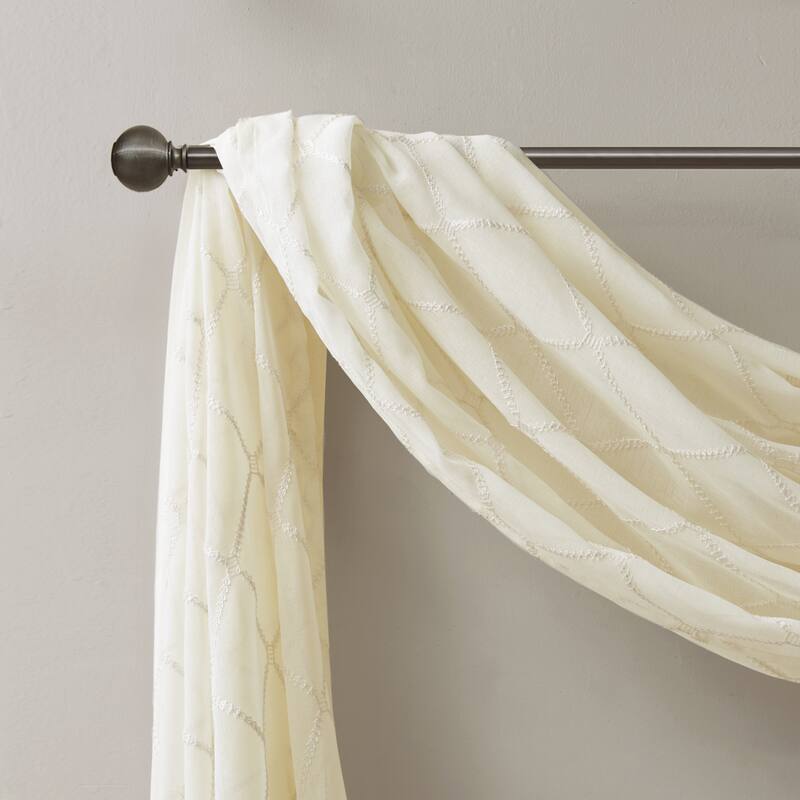 Madison Park Iris Diamond Sheer Embroidered Window Curtain Scarf