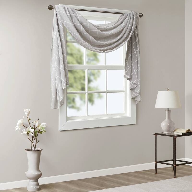 Madison Park Iris Diamond Sheer Embroidered Window Curtain Scarf
