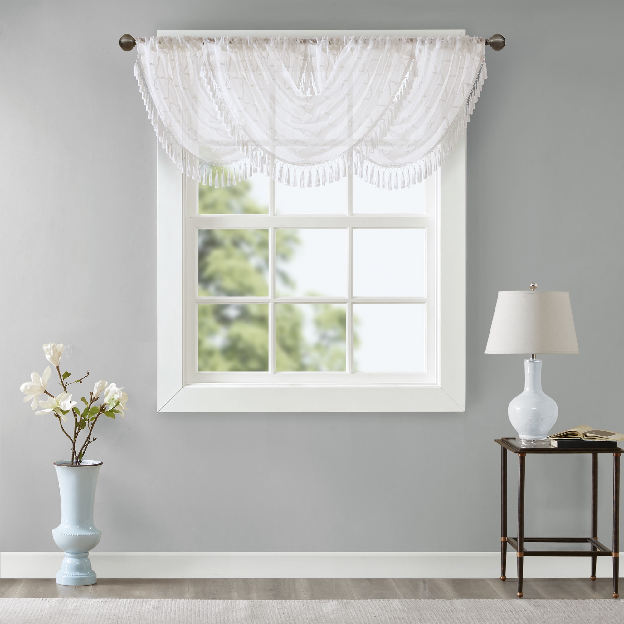 Madison Park Irina Diamond Sheer Embroidered Waterfall Rod Pocket Single Valance - 38 x 46"