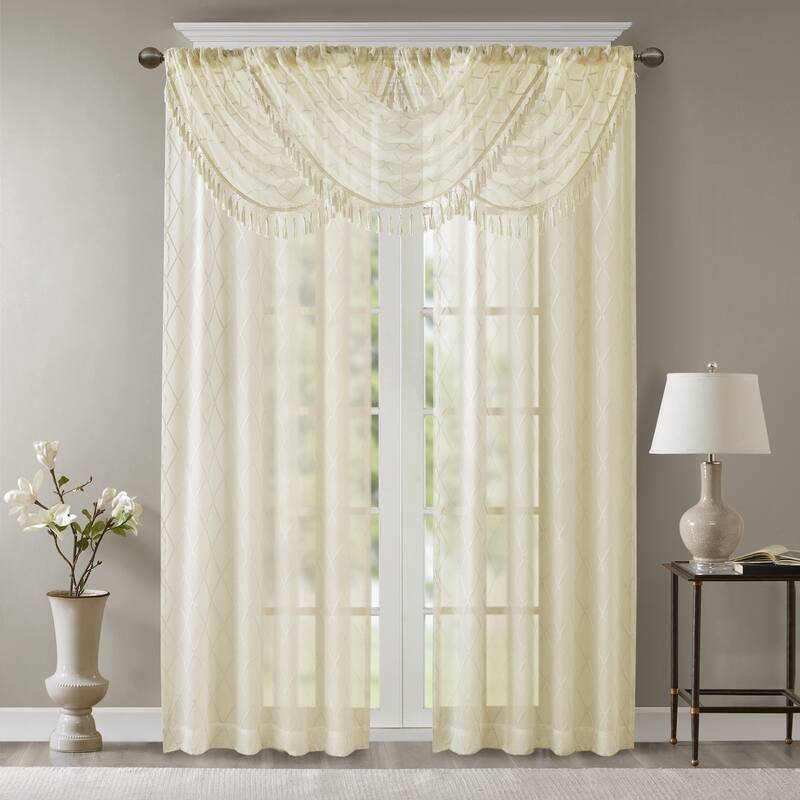 Madison Park Iris Diamond Sheer Embroidered Waterfall Rod Pocket Single Valance - 38 x 46"