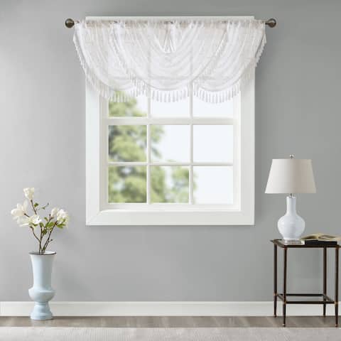 Madison Park Iris Diamond Sheer Embroidered Waterfall Rod Pocket Valance - 38 x 46"