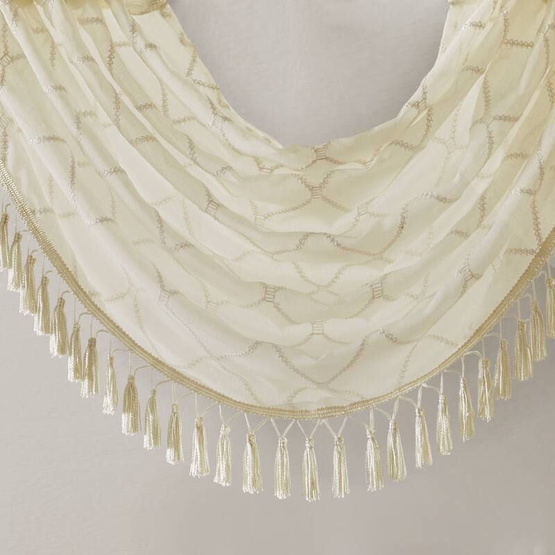 Madison Park Iris Diamond Sheer Embroidered Waterfall Rod Pocket Single Valance - 38 x 46"