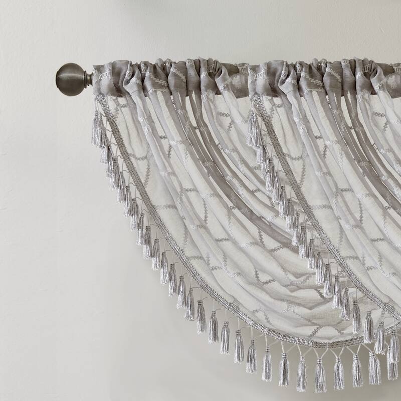 Madison Park Iris Diamond Sheer Embroidered Waterfall Rod Pocket Single Valance - 38 x 46"