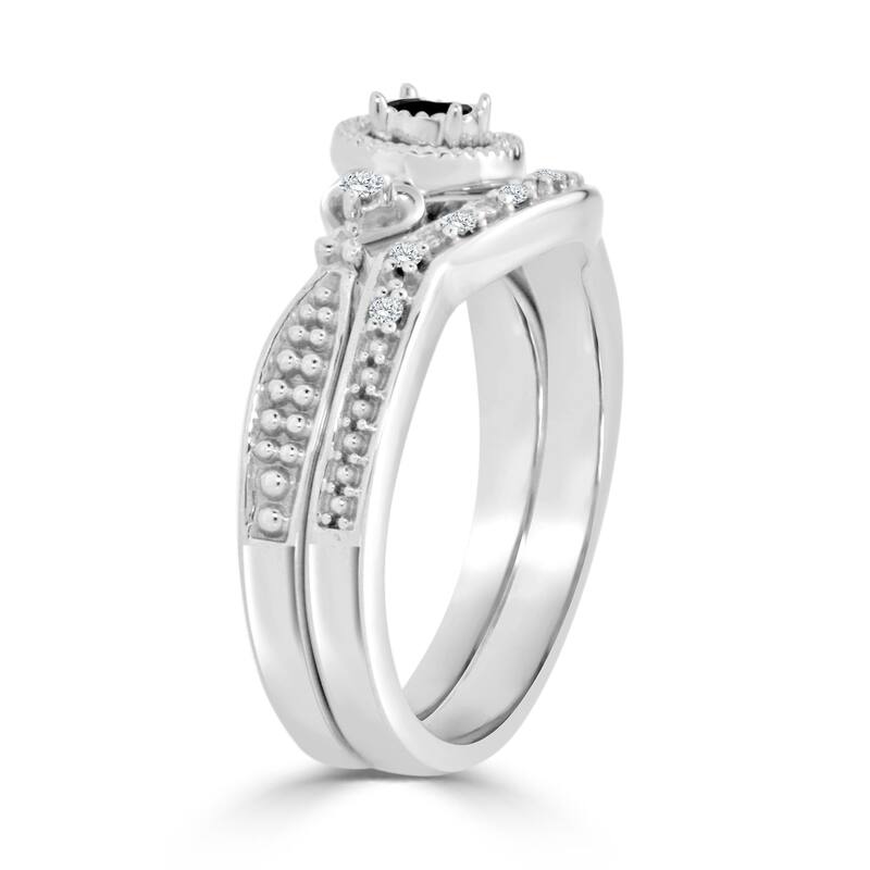 Auriya 1/4ctw Halo Black Diamond Engagement Ring and Wedding Band Set 14k Gold