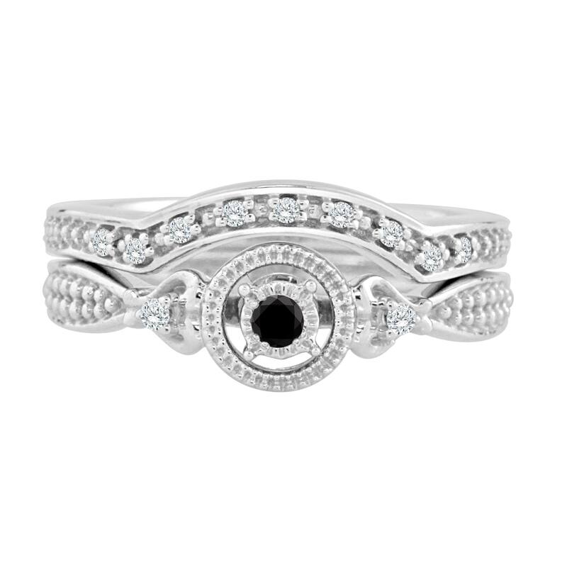 Auriya 1/4ctw Halo Black Diamond Engagement Ring and Wedding Band Set 14k Gold