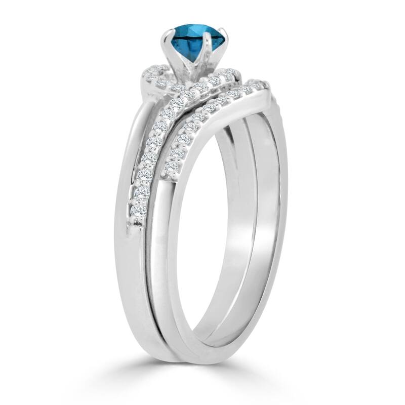 Auriya Round 1/2ctw Blue Halo Diamond Swirl Engagement Ring Set 14k Gold