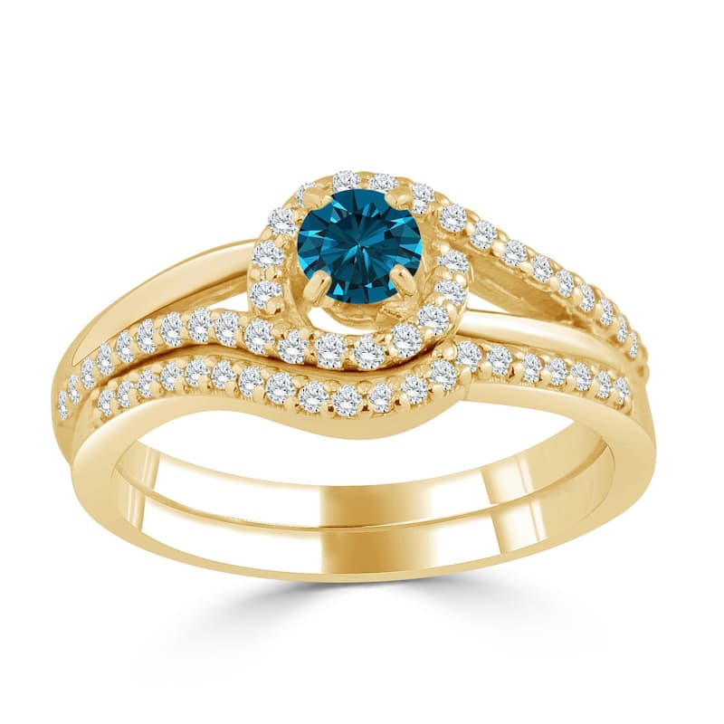 Auriya Round 1/2ctw Blue Halo Diamond Swirl Engagement Ring Set 14k Gold