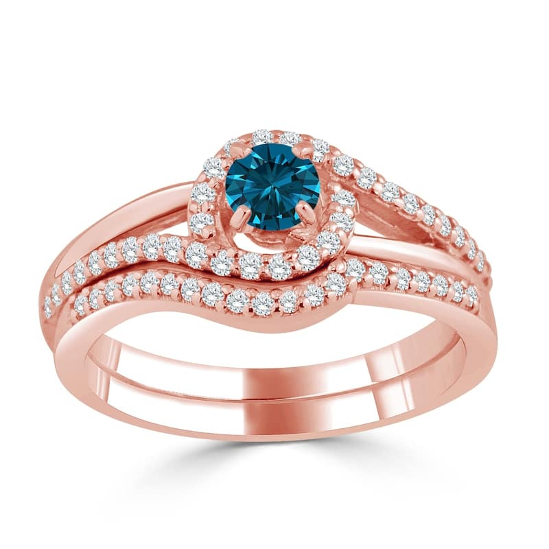 Auriya Round 1/2ctw Blue Halo Diamond Swirl Engagement Ring Set 14k Gold