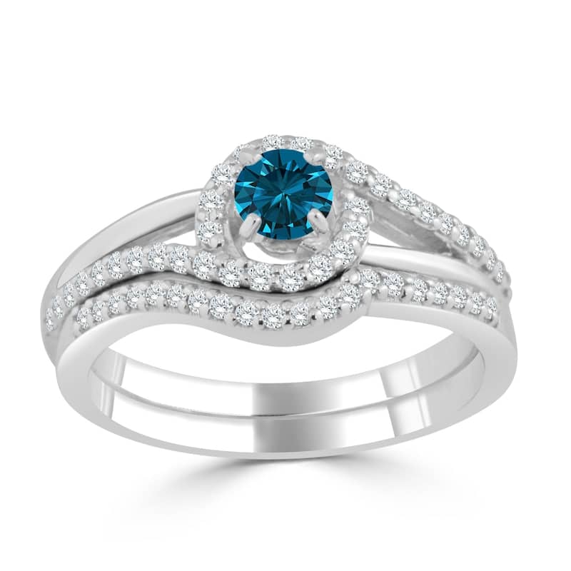Auriya Round 1/2ctw Blue Halo Diamond Swirl Engagement Ring Set 14k Gold