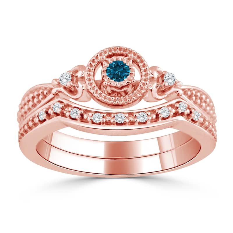 Auriya Round 1/4ctw Blue Diamond Engagement Ring Set 14k Gold