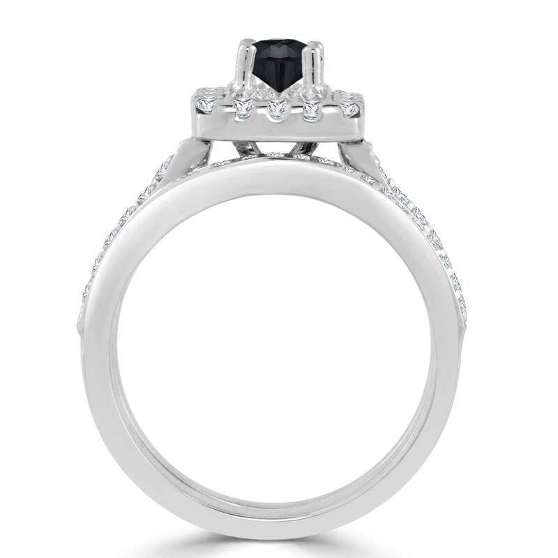 Auriya Round 1ctw Halo Black Diamond Engagement Ring Set 14k Gold
