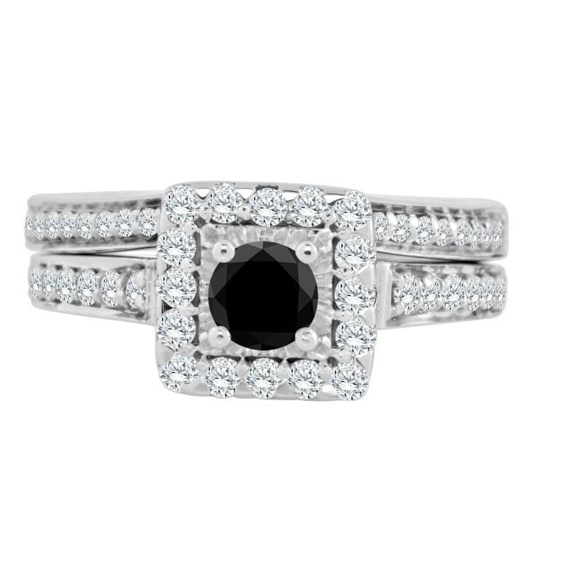 Auriya Round 1ctw Halo Black Diamond Engagement Ring Set 14k Gold