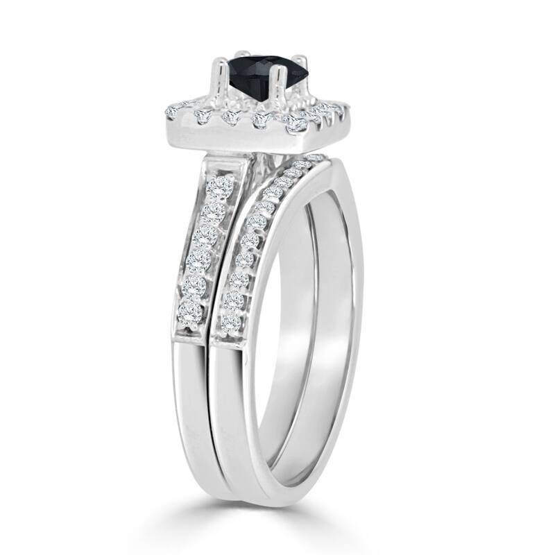 Auriya Round 1ctw Halo Black Diamond Engagement Ring Set 14k Gold
