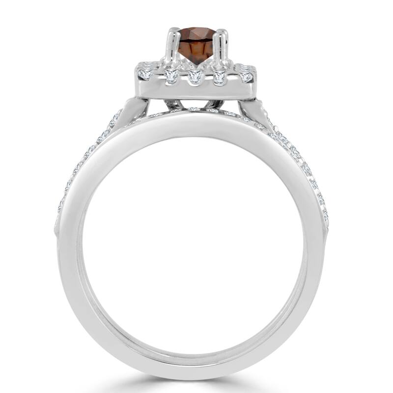 14k Gold Round 1ct TDW Brown Diamond Halo Engagement Ring Set by Auriya