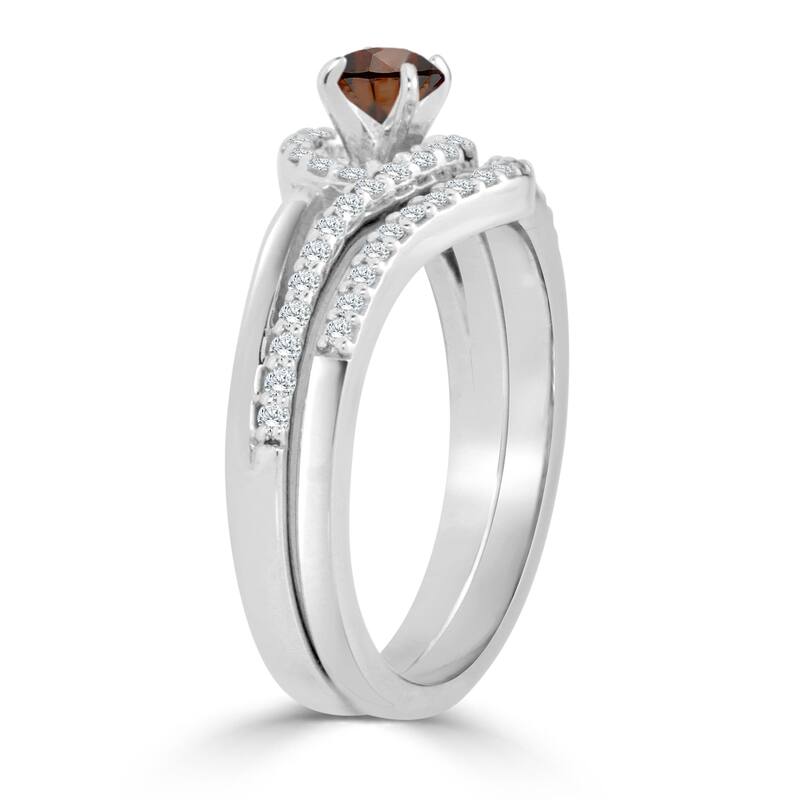 14k Gold Round 1/2ct TDW Brown Diamond Halo Swirl Engagement Ring Set by Auriya