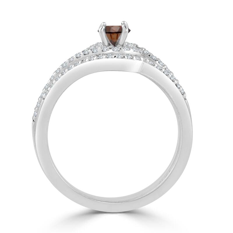 14k Gold Round 1/2ct TDW Brown Diamond Halo Swirl Engagement Ring Set by Auriya