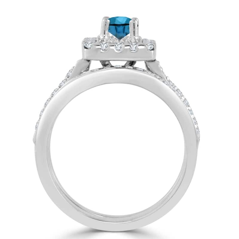 Auriya Round 1ctw Blue Halo Diamond Engagement Ring Set 14k Gold