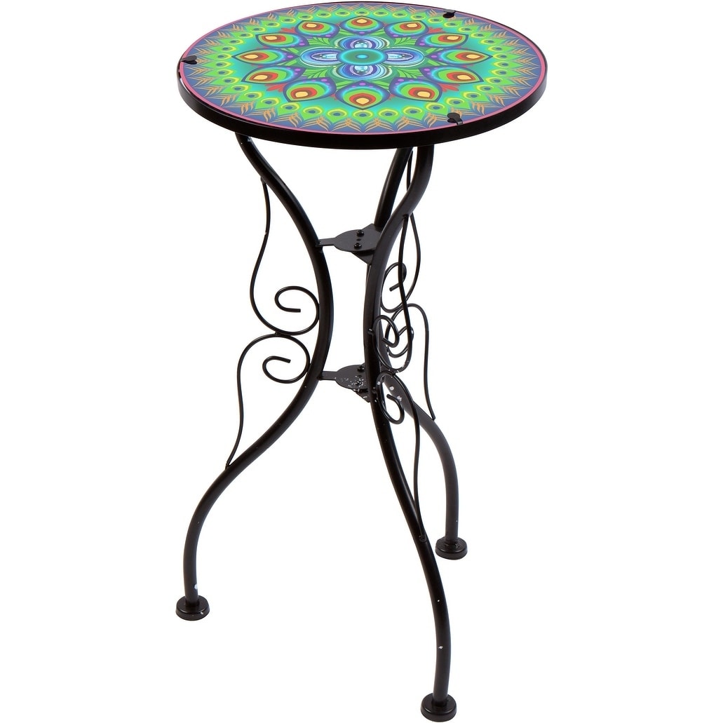22 Peacock Design Glass /& Metal Side Table by Trademark Innovations