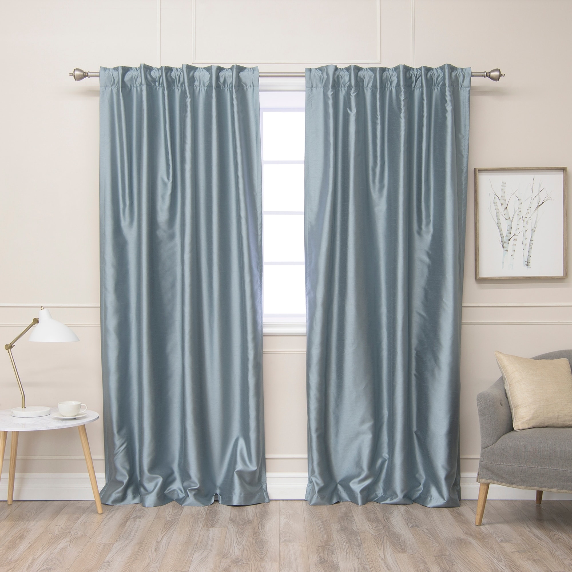 Window Treatments Hardware Two Heavy Faux Silk Panels Blackout