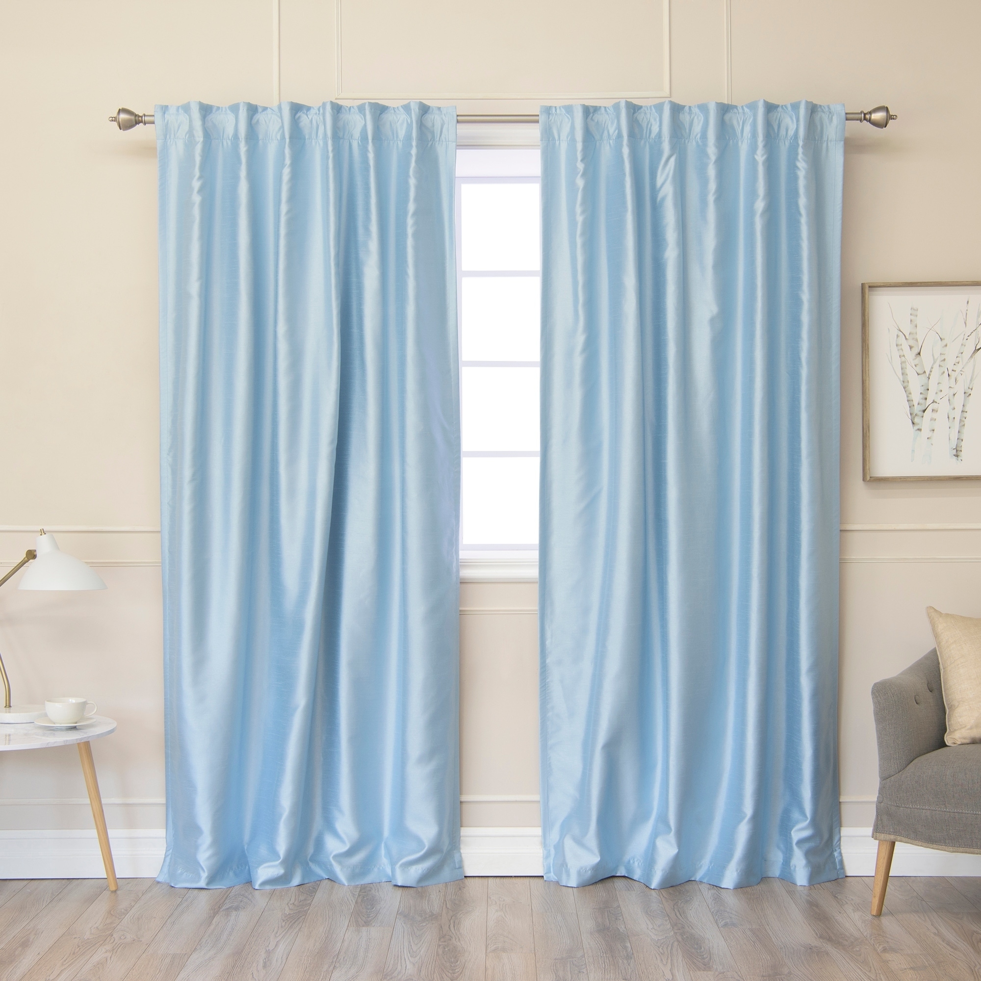 Aurora Home Faux Silk Blackout Lined Curtain Panel Pair Sky Blue 52"W