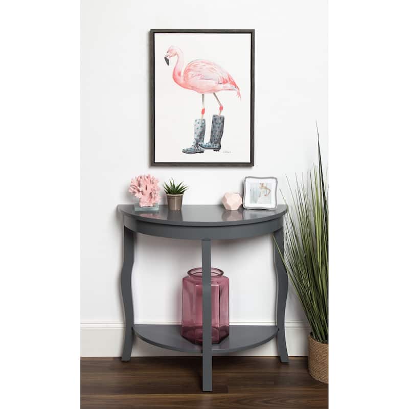 Kate and Laurel Sylvie Flamingo in Boots Gray Framed Canvas Wall Art by Jennifer Redstreake Geary