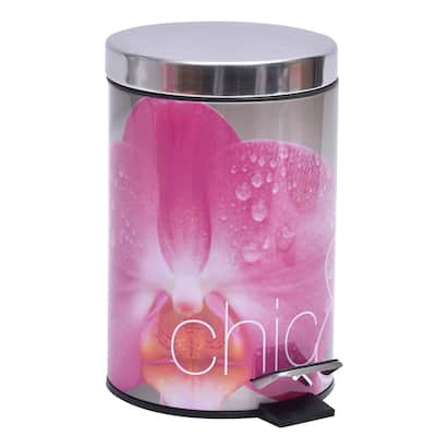 Evideco Round Metal bath Floor Step Trashcan Chic and Zen Waste Bin 3-liters/0.8-gal