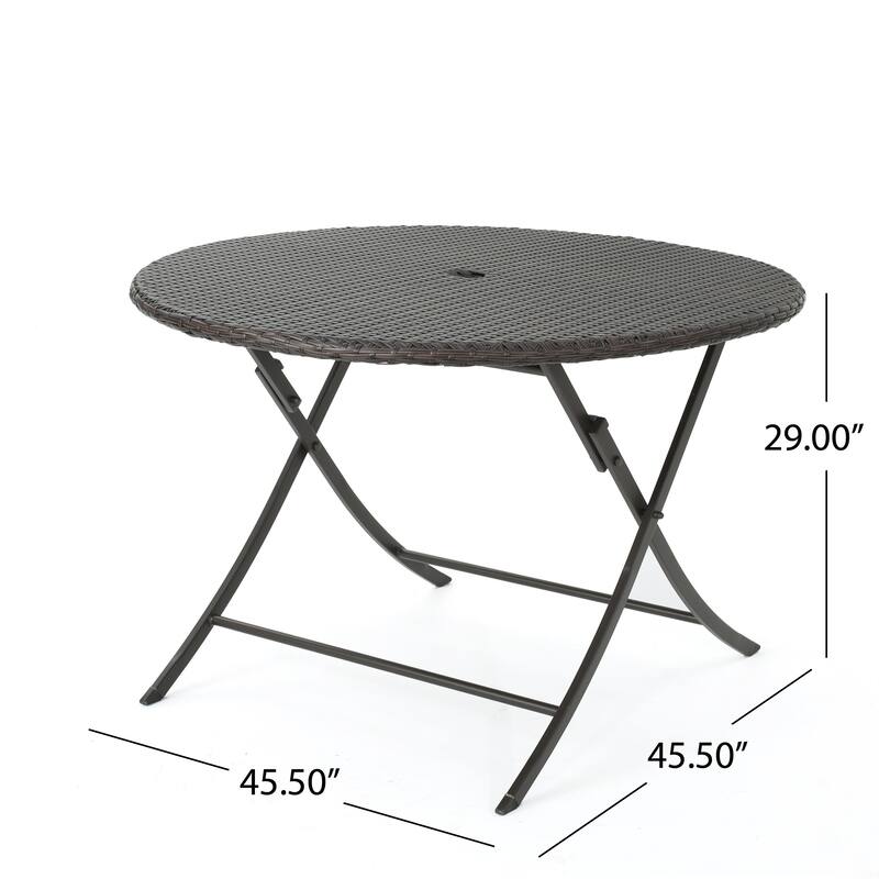 Rai Outdoor 5-Piece Round Foldable Wicker Dining Set with Umbrella Hole by Christopher Knight Home