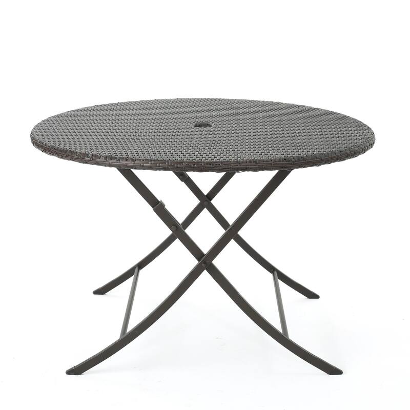 Rai Outdoor 5-Piece Round Foldable Wicker Dining Set with Umbrella Hole by Christopher Knight Home