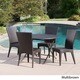 preview thumbnail 2 of 4, Avery Outdoor 5-Piece Round Foldable Wicker Dining Set with Umbrella Hole by Christopher Knight Home