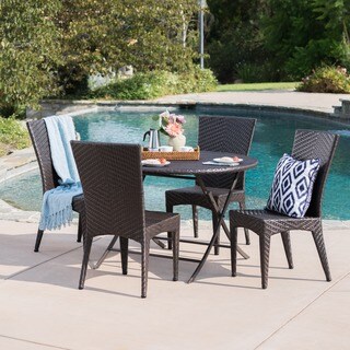 Avery Outdoor 5-Piece Round Foldable Wicker Dining Set with Umbrella Hole by Christopher Knight Home
