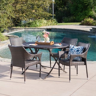 Kyler Outdoor 5-Piece Round Foldable Wicker Dining Set with Umbrella Hole by Christopher Knight Home