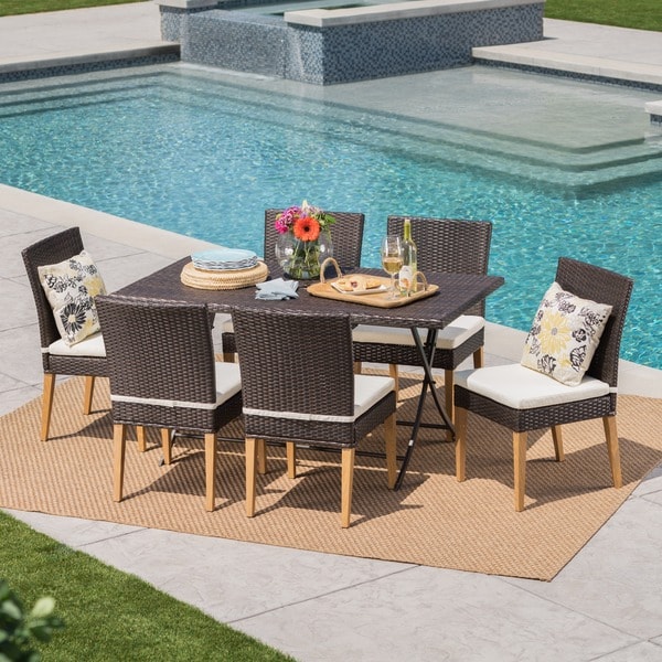 Shop Jase Outdoor 7-Piece Rectangle Foldable Wicker Dining ...