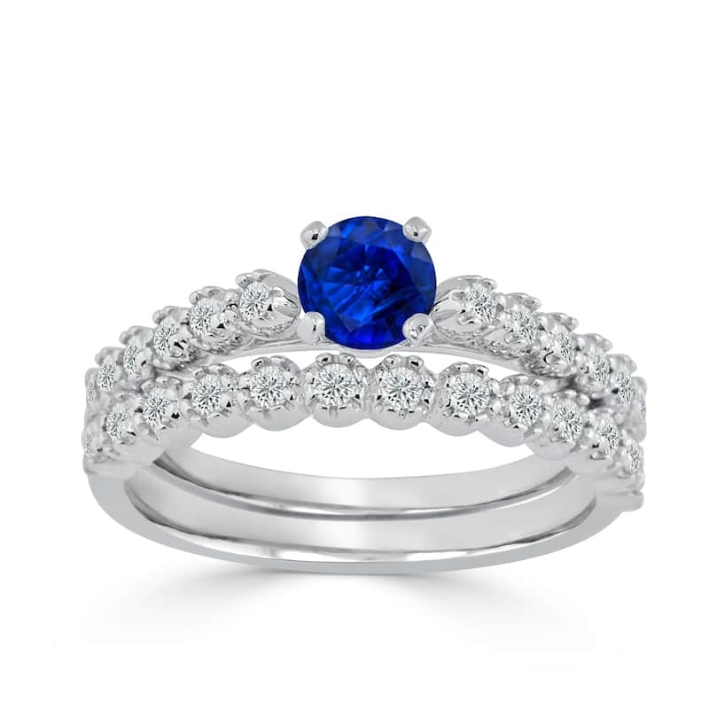 Auriya 3/8ct Blue Sapphire and 1/8 TDW Diamond Engagement Ring Set 14k Gold