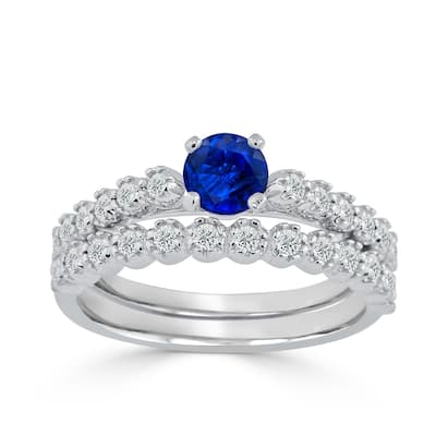 Auriya 3/8ct Blue Sapphire and 1/8 TDW Diamond Engagement Ring Set 14k Gold