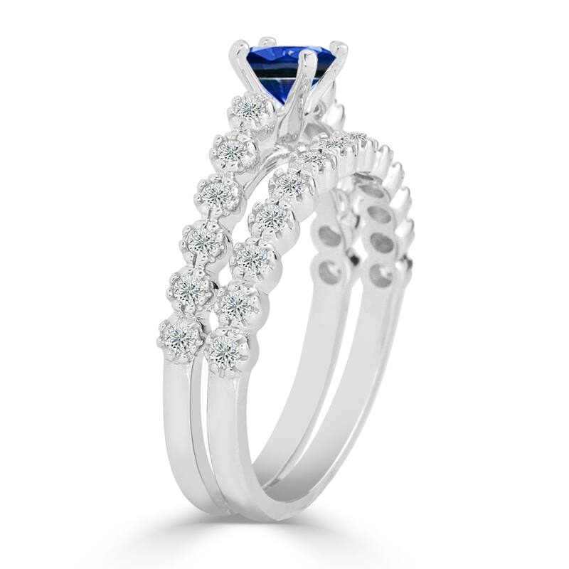 Auriya 3/8ct Blue Sapphire and 1/8 TDW Diamond Engagement Ring Set 14k Gold