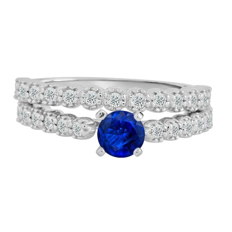 Auriya 3/8ct Blue Sapphire and 1/8 TDW Diamond Engagement Ring Set 14k Gold