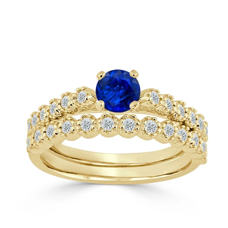 Auriya 3/8ct Blue Sapphire and 1/8 TDW Diamond Engagement Ring Set 14k Gold