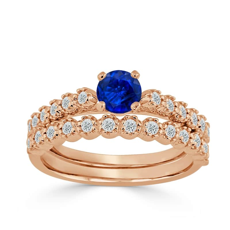 Auriya 3/8ct Blue Sapphire and 1/8 TDW Diamond Engagement Ring Set 14k Gold