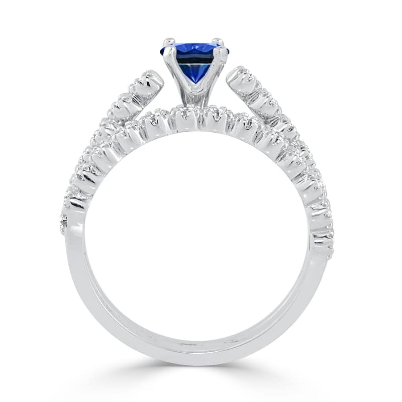 Auriya 3/8ct Blue Sapphire and 1/8 TDW Diamond Engagement Ring Set 14k Gold