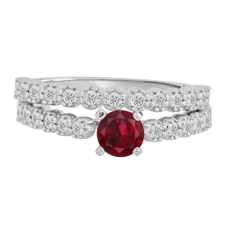 Auriya Round 3/8ct Red Ruby and 1/8 TDW Diamond Engagement Ring Set 14k Gold