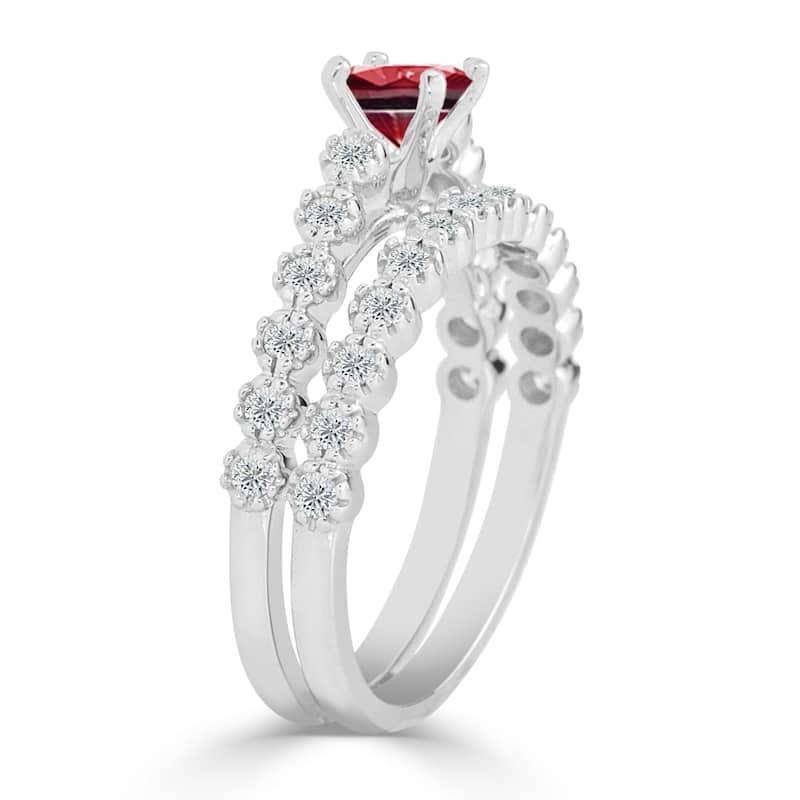 Auriya Round 3/8ct Red Ruby and 1/8 TDW Diamond Engagement Ring Set 14k Gold