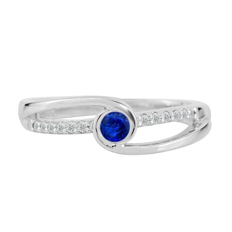 Auriya 14k Gold 1/8ct Blue Sapphire and 1/8 TDW White Diamond Bezel Set Engagement Ring